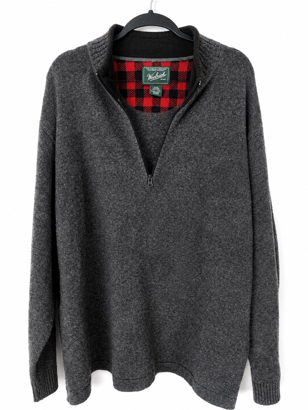 Woolrich Men’s Lambswool Blend Quarter Zip Sweater Pullover Charcoal Gray XXL